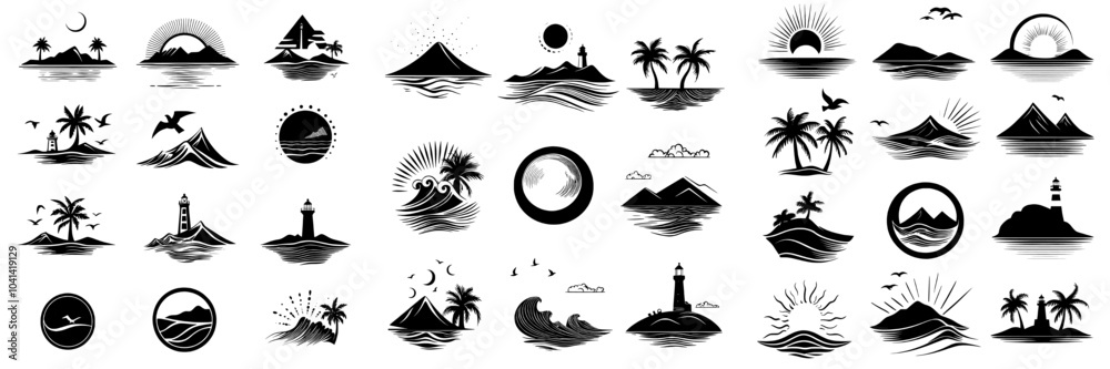 Εκτύπωση καμβά Symbol or logo of the sun, a sunset icon set