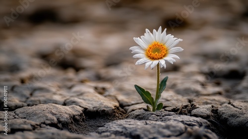 A close up of a resilient flower thriving in a challenging environment symbolizing nature s persistence in the face of drought