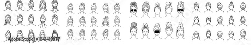 Illustration collection of pink-colored female portraits with facial masks and hair towels