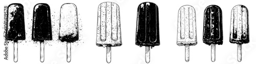 Vintage illustration of ice cream, popsicle on a stick in chocolate. For labels, packaging and postcards.