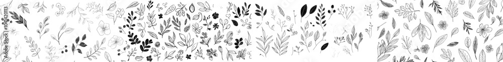 Simple floral doodle hand drawn with grunge brush texture. Modern simple flower and leaf brush stroke. Simple floral doodle hand drawn with grunge brush texture. Modern simple flower and leaf brush stroke.