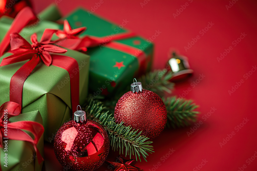 Obraz premium Festive Christmas Presents with Glittering Ribbons and Ornaments