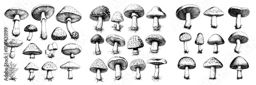 Modern illustration of a forest mushroom on a white background. Isolated illustration of a honey mushroom. For use on menus, labels, packaging, recipes, etc.