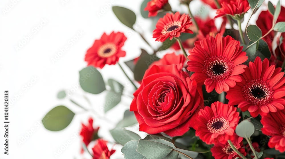 custom made wallpaper toronto digitalRed roses and gerbera flowers arranged in a bouquet set against a white background