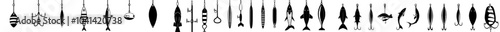 This is a set of modern fishing lure icons. A collection of fishing tackle illustration signs. An illustration or graphic of a fishing lure.
