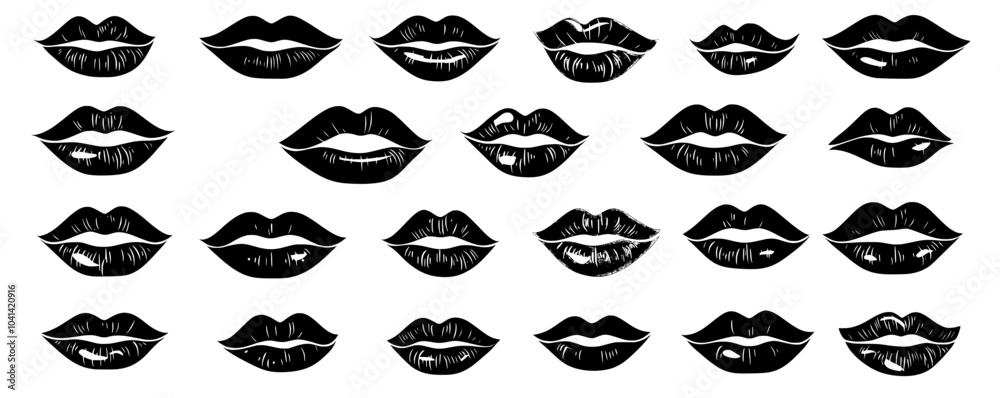Isolated doodles of pink and red lips Isolated doodles of pink and red lips