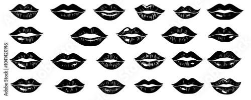 Isolated doodles of pink and red lips