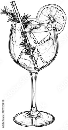 Cocktail hand drawn illustration of a lemoncello spritz