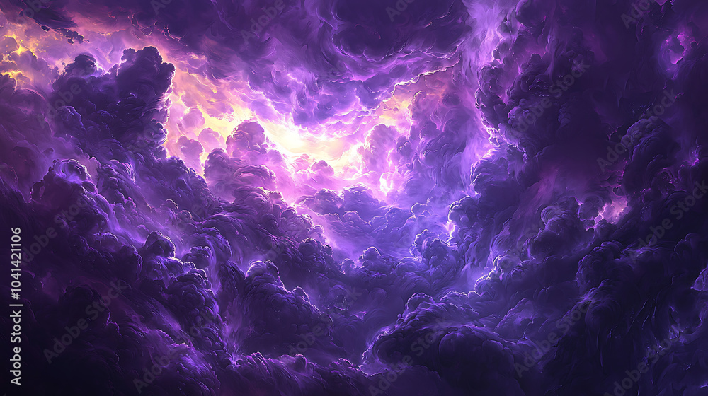 A dark purple sky filled with storm clouds creates an ominous, moody atmosphere. A dark purple sky filled with storm clouds creates an ominous, moody atmosphere.