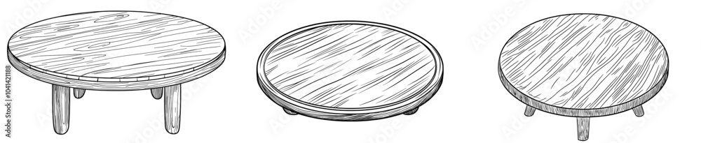 Lineart sketchy illustration of round wooden cutting board in modern style