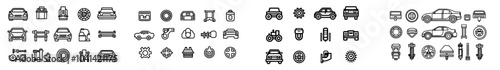 Set of car service automotive line icons in trendy style with editable strokes