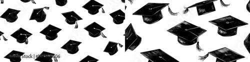University caps repeat backdrop. Background with academic hats. A seamless pattern with a graduate hat.