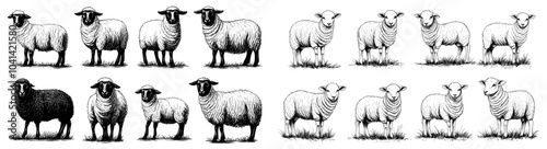 The illustration features eight sheep in various poses, perfect for agricultural, farming, or animal husbandry projects