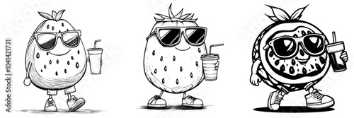 Watermelon cartoon character holding lemon juice.