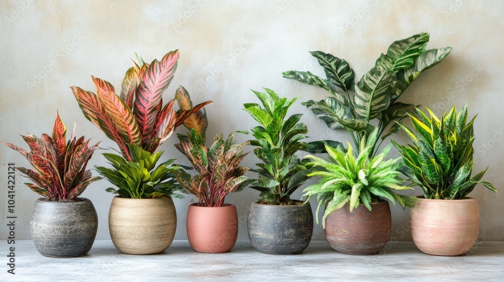 Fototapeta premium Vibrant Indoor Plants in Clay Pots
