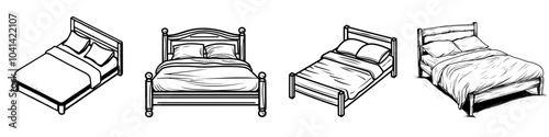 In a trendy style, this illustration template features a line illustration of a patient bed