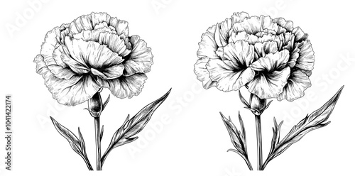 The cornflower plant illustrated in pen and ink. An illustration depicting the herbal concept of the plant.