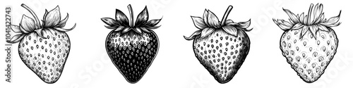 Vintage strawberry sketch, realistic fruit monochrome drawing, engraving line art