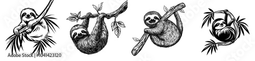 Cute sloth illustration for kids. Modern illustration of a sloth silhouette.
