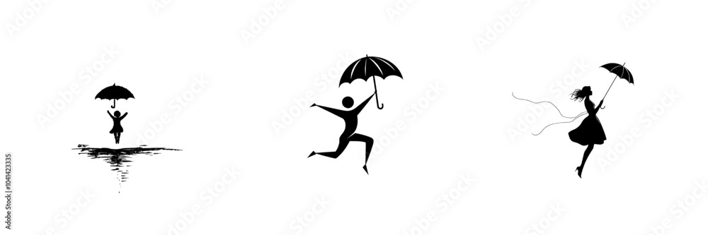 A modern, simple sketch of a flying human figure on an umbrella A modern, simple sketch of a flying human figure on an umbrella