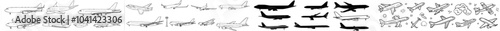 The modern aircraft icon set. The plane illustration sign collection. The airplane symbol. The travel logo.