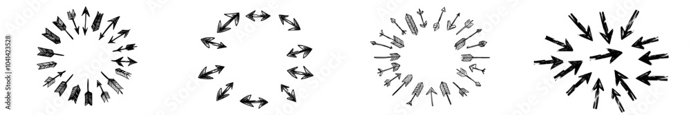 Symbols for circles. Hand drawn arrows. Recycled sketch signs. Simple line symbols. Symbols for circles. Hand drawn arrows. Recycled sketch signs. Simple line symbols.