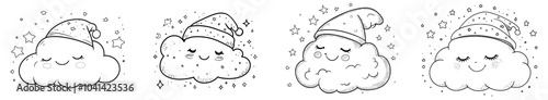 Cute illustration of a sleeping cloud wearing a modern line art cap