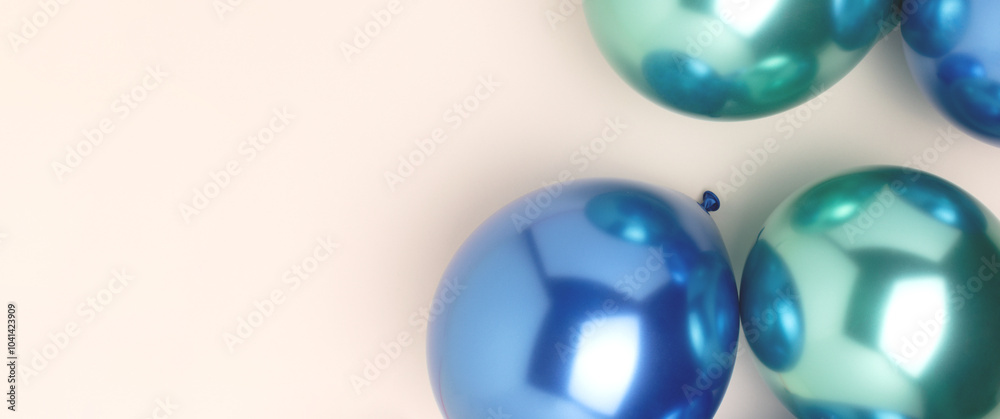 Banner with foil balloons scattered on a beige background. Festive concept with copy space. Banner with foil balloons scattered on a beige background. Festive concept with copy space.