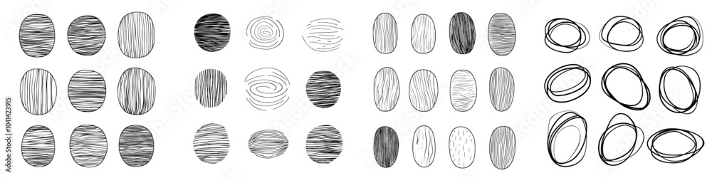 Fototapeta premium Hand drawn modern scribble circles set on white background. Doodles, handwritten marks.