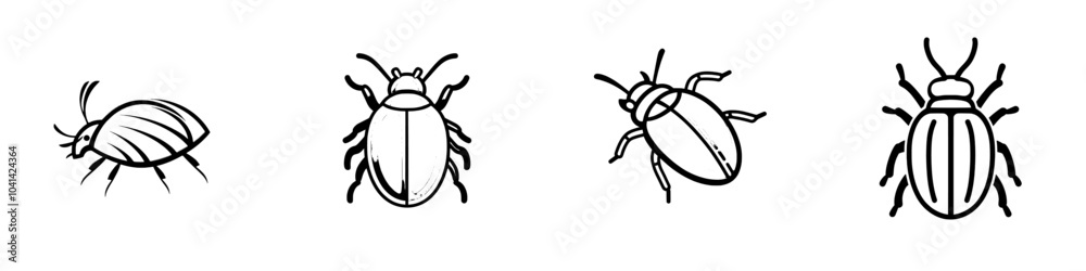 An illustration of a hand-drawn beetle on a white background in blue An illustration of a hand-drawn beetle on a white background in blue