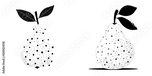 Isolated white background with yellow pears with white dots. Modern illustration of textured pear with white dots.