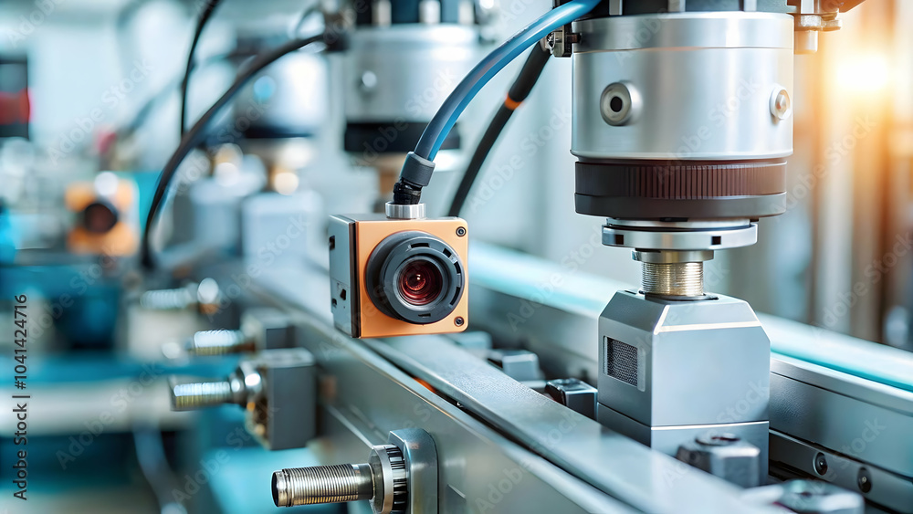 Macro Close Up AI Powered Sensor Manufacturing Equipment Copy Space Role Sensors Monitoring Optimizing Production Photo Stock Concept Macro Close Up AI Powered Sensor Manufacturing Equipment Copy Space Role Sensors Monitoring Optimizing Production Photo Stock Concept