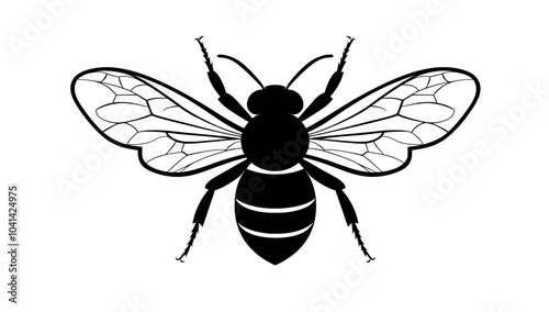 In this black and white illustration of a honeybee, you'll see a vintage woodcut style modern drawing of the bee