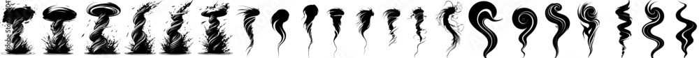Obraz premium An icon set of tornadoes. A collection of whirlwind illustrations. Twister symbols. A logo of a hurricane.
