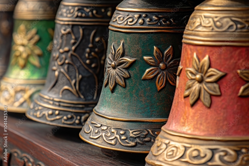Ornate Bells With Floral Motifs and Gold Accents Ornate Bells With Floral Motifs and Gold Accents