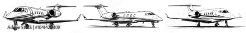 Profile view of a Private Jet Airplane for Aviation and Travel Themes in black and white
