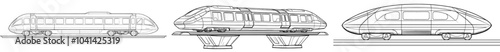 In a minimalistic design style, this simple line drawing illustrates the futuristic concept of trains on tracks