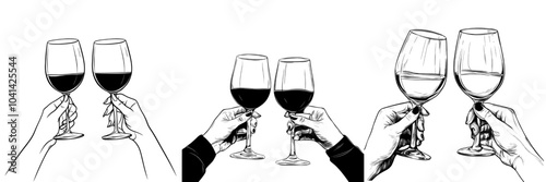 An illustration of two hands toasting wine glasses in a minimalist style