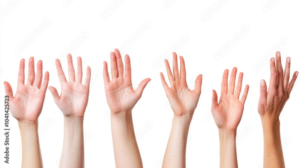 Group of female hands demonstrating size gesture against a white background Group of female hands demonstrating size gesture against a white background