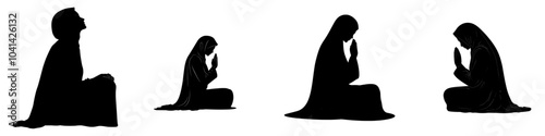 An icon depicting a Muslim woman in prayer in a modern style with a solid design