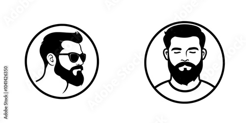 This is a minimalist black and white line art image with a bearded person enclosed in a circle. It can be used as an avatar, profile, presentation, website, and image for social media online or in