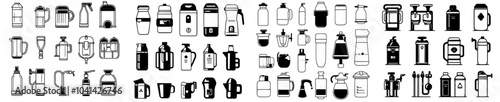 The water treatment filter doodle icons set modern. The plant purification system, water filtration equipment, chlorine and ultraviolet treatment color illustrations.