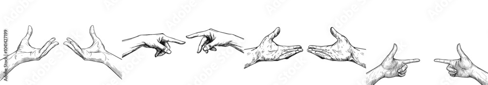 Fototapeta premium Hands open to receive business ideas. Modern clipart illustration. Line and ink sketch. Hand drawn vintage style.