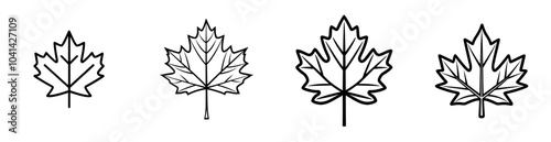 An outline of a maple leaf in black and white. Thin line drawing with clean edges. Suitable for nature themes, botanical designs, Canadian symbols, minimalist art, and educational materials.