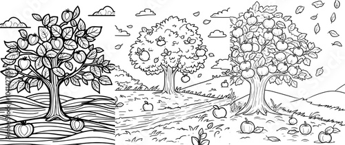 Isolated modern illustration featuring a hand-drawn doodle of a fruit tree. Ideal for botanical, garden, and nature-themed designs.
