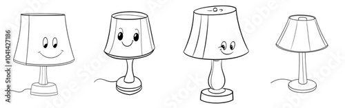 Modern illustration of vintage desk lamp with lampshade in line art