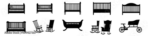 Set of baby crib icons. Cot illustration sign set. Logos or symbols for baby cribs.