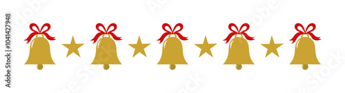 Christmas bells and stars border divider. Design elements. Vector illustration.