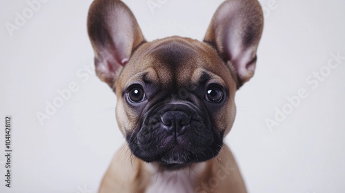 Blue fawn French Bulldog puppy standing against a white background photo