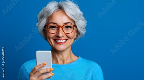 Cheerful and Mature Female Holding Smartphone Expressing Excitement and Delight After Reading a Winning or Positive Message